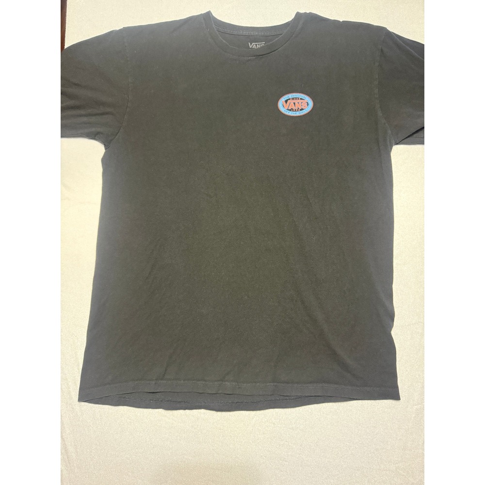Vans Mens Large Black Graphic T-Shirt Classic Fit Cotton Off The Wall Logo Tee